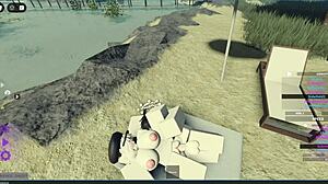 Roblox holka dostává drsně na pláži, její kunda je tvrdě drcena