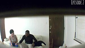 Spy Cam Catches Ebony Blowjob with Cum in Mouth and Handjob