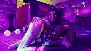 Neon party escalates - girls fuck and scream with pleasure!