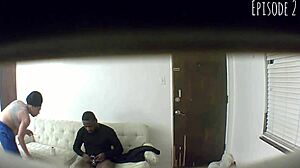 Spy Cam Catches Ebony Blowjob with Cum in Mouth and Handjob