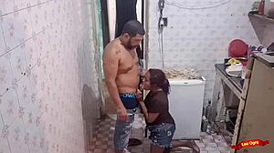 The maid gets her ass eaten by the boss casually.