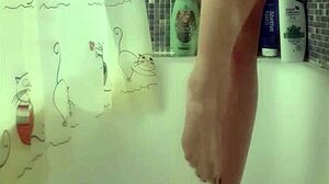 busty teen washes her perfect feet in the shower, it's so fetishy and hot