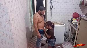 The maid gets her ass eaten by the boss casually.