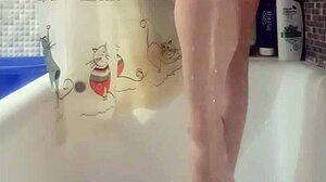 busty teen washes her perfect feet in the shower, it's so fetishy and hot