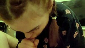 My redhead roommate grabbed my cock for a quick blowjob, spat cum back