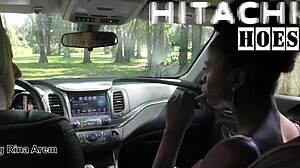 rina arems masturbates with hitachi magic wand in the car while waiting for her appointment