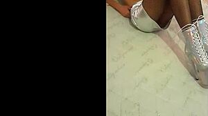 Total Silver And Fishnet Pantyhose With Beautiful Ankle Boots And Very High Heels