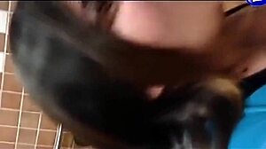 Chubby girl enjoys a large treat in intimate moment