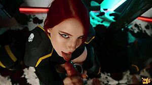 Mollyredwolf in Helldivers cosplay gives sloppy blowjob