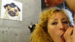 Bend over pretty blonde milf in black stockings and high heels, let's make this quickie fuck young and sexy.