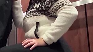 Horny after the bar, we fucked in the elevator! 😏 Caught giving blowjob.