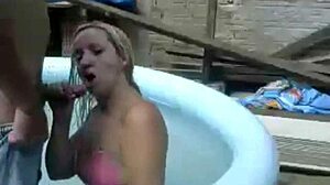 blonde shows off webcam fucking in favela pool for creampie!