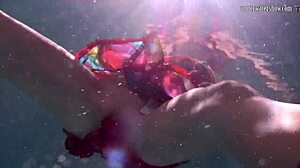 i adore redhead babe nikita vodorezova stripping naked underwater in pool