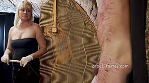 Watch this cruel blonde milf whip his cock?