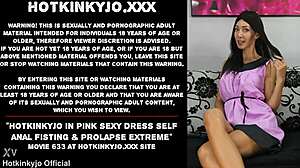 Hotkinkyjo in pink dress does self anal fisting extreme.