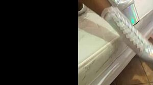 Total Silver And Fishnet Pantyhose With Beautiful Ankle Boots And Very High Heels