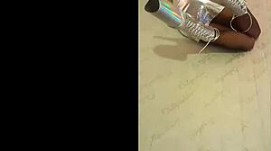 Total Silver And Fishnet Pantyhose With Beautiful Ankle Boots And Very High Heels