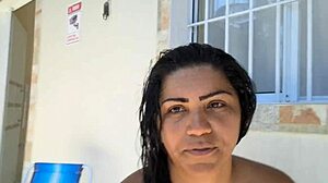 After creampie, she showered naked in backyard for neighbors! 😜