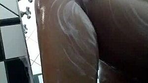 This hot latina brunette shows off her big ass in the shower