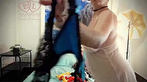 Lady Suggestively Takes Off White Panties In Striptease, Showing Pussy As Housewife