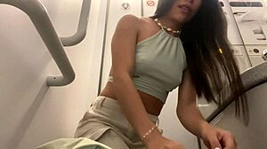 Amateur Teen Passenger Gets Facial While Masturbating In Plane Bathroom