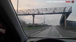 Wife fucked by big black cock outdoors, husband unaware in cuckold humiliation.