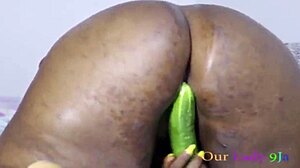 Horny SSBBW gets her pussy wrecked by a massive cucumber.