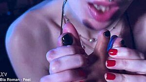 naughty feet get licked in bdsm bondage session