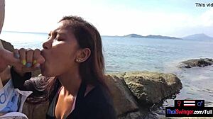 Public blowjob by asian teen girlfriend for big dick boyfriend