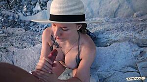 I feel so drawn to this young 18+ couple fucking on the beach with pov handjob cum on tits and big ass kissing.
