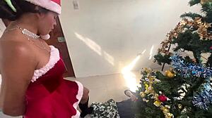 Busty stepdaughter gives new year gift to perverted old stepdad