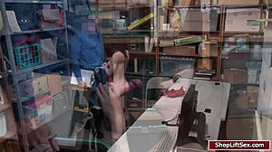 lp officer seduces slut shoplifter babe with big cock blowjob in office