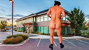 Stripping And Masturbating In Parking With Big Cock