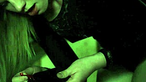 Amber A hides while masturbating with toys, showing her natural shaved tits