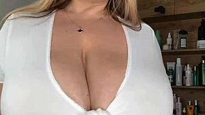an adult milf with natural tits is waiting caressing