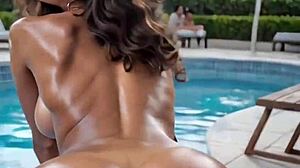 con mi madrastra en la piscina follando