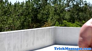 Horny blonde massage babe finds release under watchful eyes