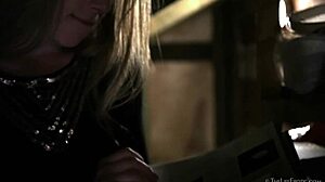 Amber A hides while masturbating with toys, showing her natural shaved tits