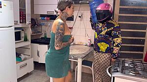 Naughty Wife Naked At Door Fucks Water Guy.