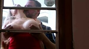 The busty redhead milf intriguingly receives a facial after blowjob in pornstar babe scene.