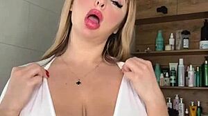 an adult milf with natural tits is waiting caressing