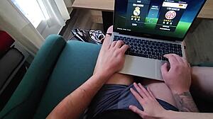 Pretty European Babe in Dress Submissively Plays with Boyfriend's Dick to Orgasm.