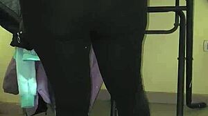 she came in transparent leggings and thong