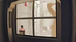 Curvy Blue-Eyed Teen Flashes in Shower for First Time Voyeur Neighbor Watching Wet Bathroom Action