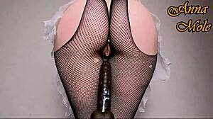 pawg in latex gloves rides dildo