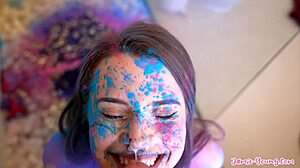 you gotta see this horny brunette getting monster cock facial cumshots