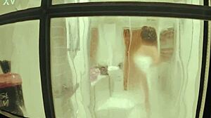 Curvy Blue-Eyed Teen Flashes in Shower for First Time Voyeur Neighbor Watching Wet Bathroom Action