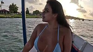Brazilian latina wife in bikini on boat ride solo ass tease