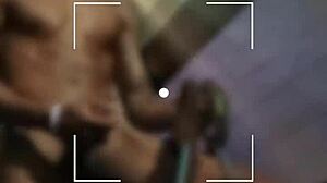 Skinny amateur with small waist gets coached by big black cock outdoors