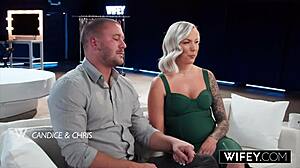 Blonde hotwife candice holds hubby's hand as she takes monster bbc with deepthroat and pussy play